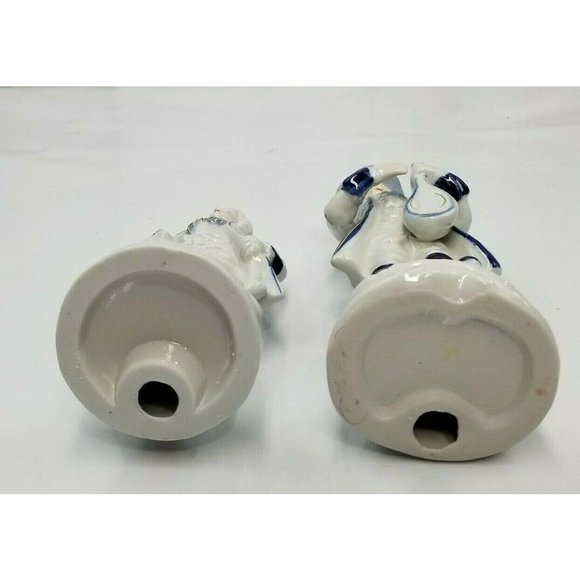 Vintage German Blue White Gold Victorian Ceramic Porcelain Figurine Set of two